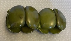 70s Vintage Plastic Stretch Bracelet Big Chunky Dark Green Marble 1-5/8″ Wide