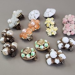 Vintage Cluster Clip On Earrings Lot of 8 Lisner Jonne Sugared Glass Acrylic