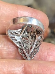 35. Vintage 925 Sterling Silver Hand Crafted Filigree Rhombus Ring 5.25s, 3.1g