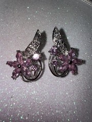 Vintage Silver Tone Choker And Earrings With Pink Rhinestones