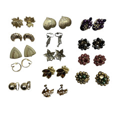 Vintage Costume Jewelry Clip On Earrings Trifari Japan Hong Kong Lot of 14