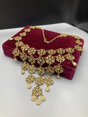 GOLDETTE Fancy VTG Gold Tone Faux Pearl Waterfall Bib Necklace Stunning 16-18in