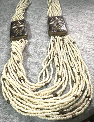 Vintage Necklace Multi Strand cream Seed Bead brass Round Beads 26″ long