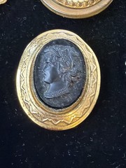 7 Vintage Unique Cameo Pins & Clips Plastic, Stone, Glass