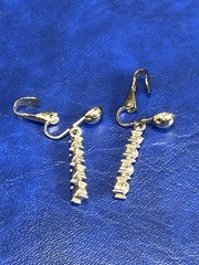 Vtg Silvertone 4 Rhinestone Linear Bezel Set Dangle Drop Clip On Estate Earrings
