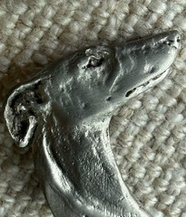 VTG Pewter Greyhound Whippet Dog Head Brooch Signed Sighthound Pin