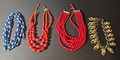 Vintage 1950s 1960s Costume Jewelry Lot Beaded Necklaces Statement Red Blue Gold