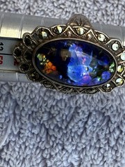 Vintage Uncas Designer Sterling Silver Opal Marcasite Art Deco Cocktail Ring5.25