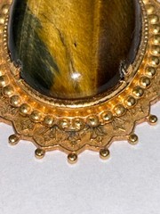 Oval Tigers Eye Gemstone Set in Gold-Tone Brass Frame 1.75″ Heavy Mothers Day