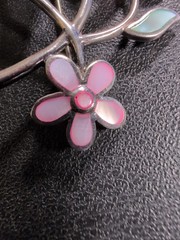 Pink and Green Flowers Sterling Pendant Brooch Spring – 2.5″ – 9.1 g – signed