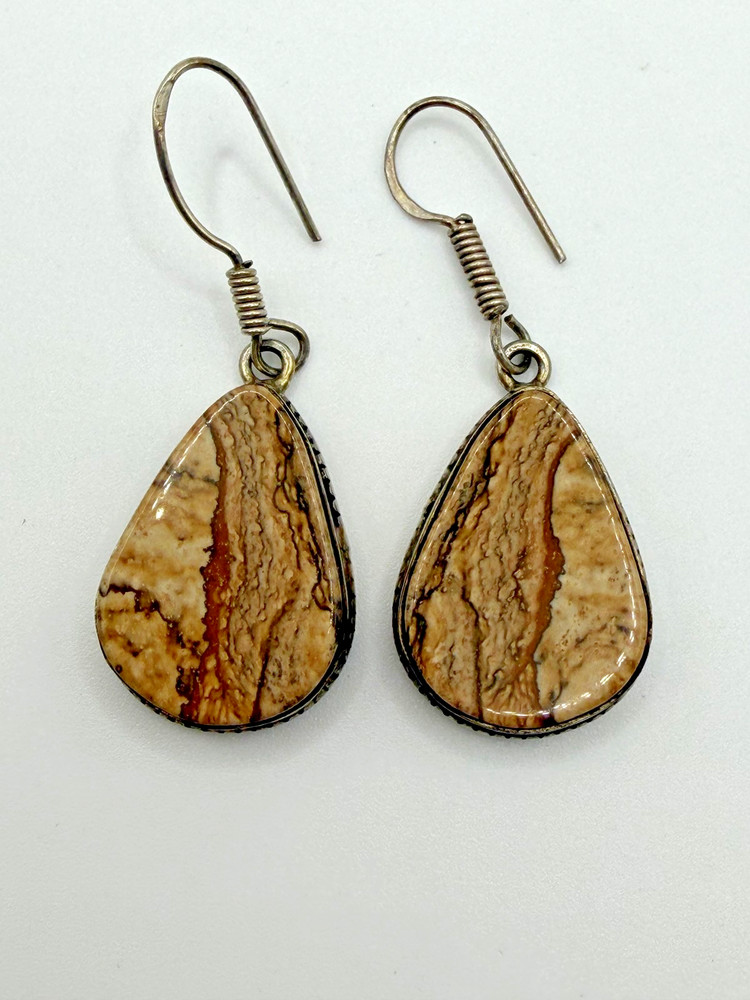 925 STERLING SILVER BROWN STONE TEARDROP DANGLE DROP EARRINGS WOMENS BOHO HOOK