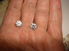 Vintage 14kt Solid White Gold 7.98 mm Diameter Diamonique Stud Pierced Earrings