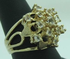 BEAUTIFUL VINTAGE ESTATE WHITE STONE STERLING SILVER VERMEIL SNOWFLAKE RING, 8