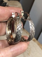 925 Sterling Silver Brushed Textured Hoop 30mm Wide 8mm Earrings 5.7g
