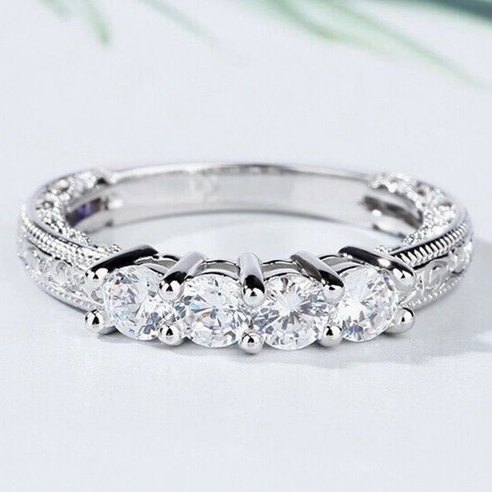 Art Deco Round CZ Filigree Ring 925 Sterling Silver Anniversary Band
