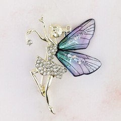 Winged Fairy Brooch Glimmering Rhinestone gold pin Beautiful jewelry