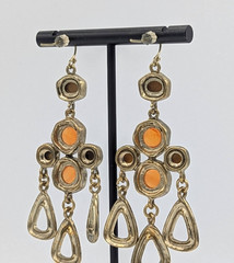 Vintage RJ Graziano Chandelier Earrings Etruscan revival Amber pierced dangle