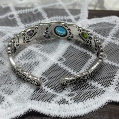 Openwork carved blue topaz bracelet for women, vintage style.