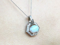 Vintage 1.65 Ct Opal and 0.68 Ct Diamond, 18k White Gold Pendant, Circa 1960