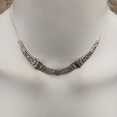 Ethnic Revival Sterling Silver Bib Necklace Israeli Artisan Gold Accent Scroll