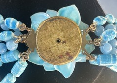 Vintage MCM 7 Strand Beaded Necklace w/ Enamel Floral Clasp & Clip On Earrings