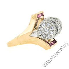 Unique Vintage Retro 14k Gold & Platinum 2.75ctw Diamond & Ruby Insert Ring Set