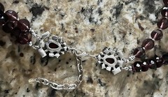 Vintage Beaded Plum Burgundy Glass Crystal Layered Silver Jeweled Clasp Necklace