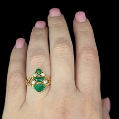 Vintage Carved Jade Diamonds 14k Yellow Gold Ring Archaeological Revival Gift