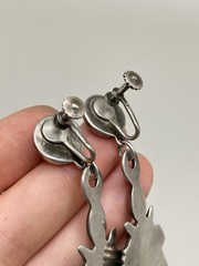 Old Pawn Early Mexican Sterling Silver Dangle Earrings Screwback – 2 1/2″