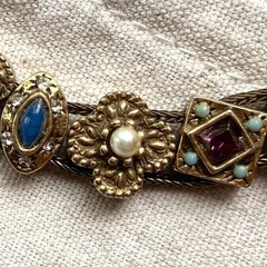 Vintage Goldette NY Victorian Revival Slide Charm Bracelet Safety Chain Signed