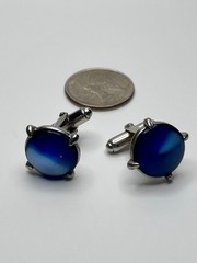 Vintage Anson Silver Tone Blue Stone Mid Century Round Cufflinks