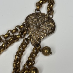 Vintage Brass Filigree Festoon Bib Necklace Victorian Revival Hollow Ball Drops