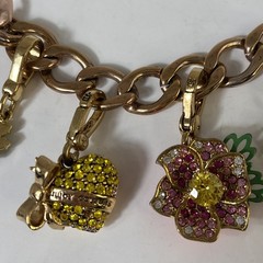 Vintage Juicy Couture Charm Bracelet Y2K Pave Rhinestones Bits Heart Flower
