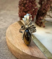 Soviet Vintage Estate Silver 875 Ring Jasper Stone Women Jewelry USSR Size 6.5