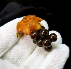 Vintage Natural Baltic Amber Grapes Brooch USSR Gold Plated Pin