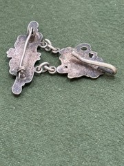 ART NOUVEAU 2-PC STERLING TOP WATCH PIN LOCKET HOLDER UNGER-STYLE PEACOCK LADY