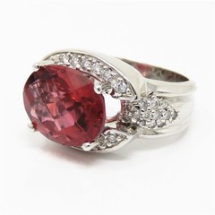NYJEWEL 14k White Gold 7.2ctw Rubellite Tourmaline Diamond Ring