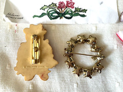 Vintage Christmas Jewelry Lot of 17 Pieces Earrings Pins Brooch Mixed Material