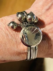 Vintage Slide Bracelet With Ball Dangles , Silver Tone