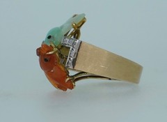 14K Jade Koi Fish and Diamond Ring