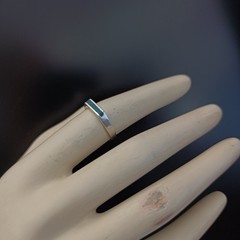 Vintage Silver Turquoise Inlay Ring Modernist Thin Band Signet Mexico Mosaic 925