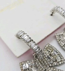 Crystal Chandelier Earrings Bow Waterfall Dangle Gold Tone Pierced Circle 3.5 in