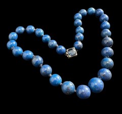 Necklace Lapis Lazuli Hand Knotted Beaded Sterling Silver Clasp Vintage 15.5 in