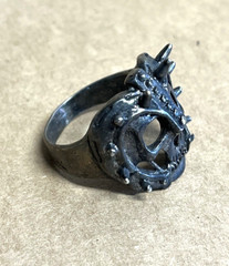 Vintage G & S Gordon Smith 1985 Skull Mask Black Signed Biker Ring Sz 11.75