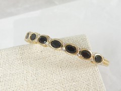 Vintage Sterling Silver 925 Gold on Natural Black Spinel Hinged Bracelet 7.5″