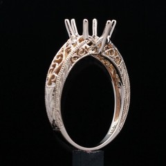 Solid 14K White Gold Diamond Ring 8mm Round Vintage Antique Semi Mount Setting