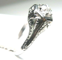 Art Deco Antique 1920’s Diamond Engagement 18K White Gold Ring Size 6.5 EGL USA