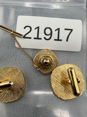 Vintage Cufflinks Set Tie Pin Gold Tone
