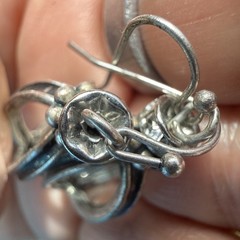 Vintage Sterling Silver Openwork Cage Lantern Dangle Earrings Rhinestone Accent