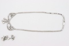 Lind Gal LG Clear Rhinestone Parure Silver Necklace Screwback Earring Set Clasp